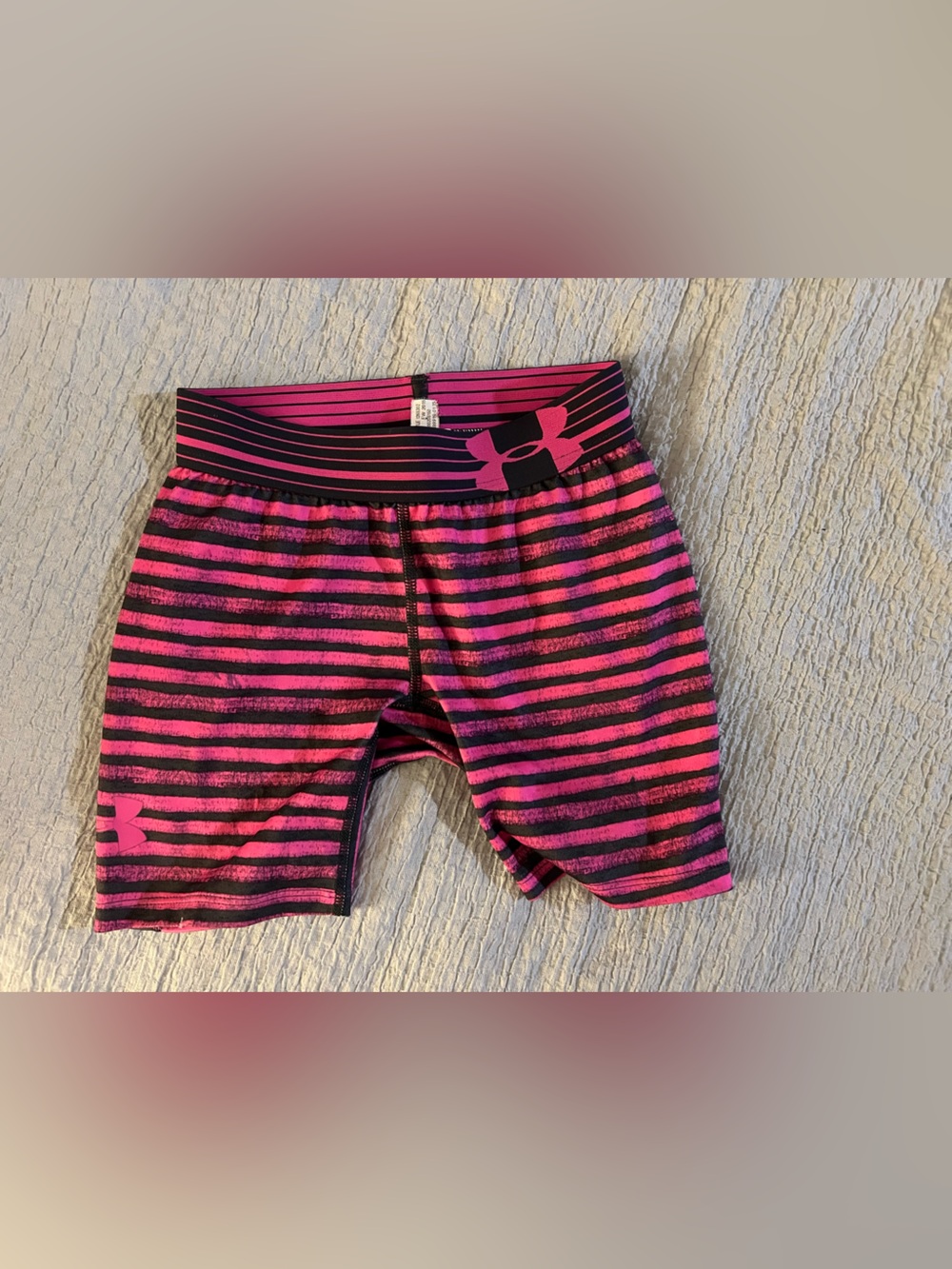 Under Armour Pink and Black Striped Girls' Leggings Shorts